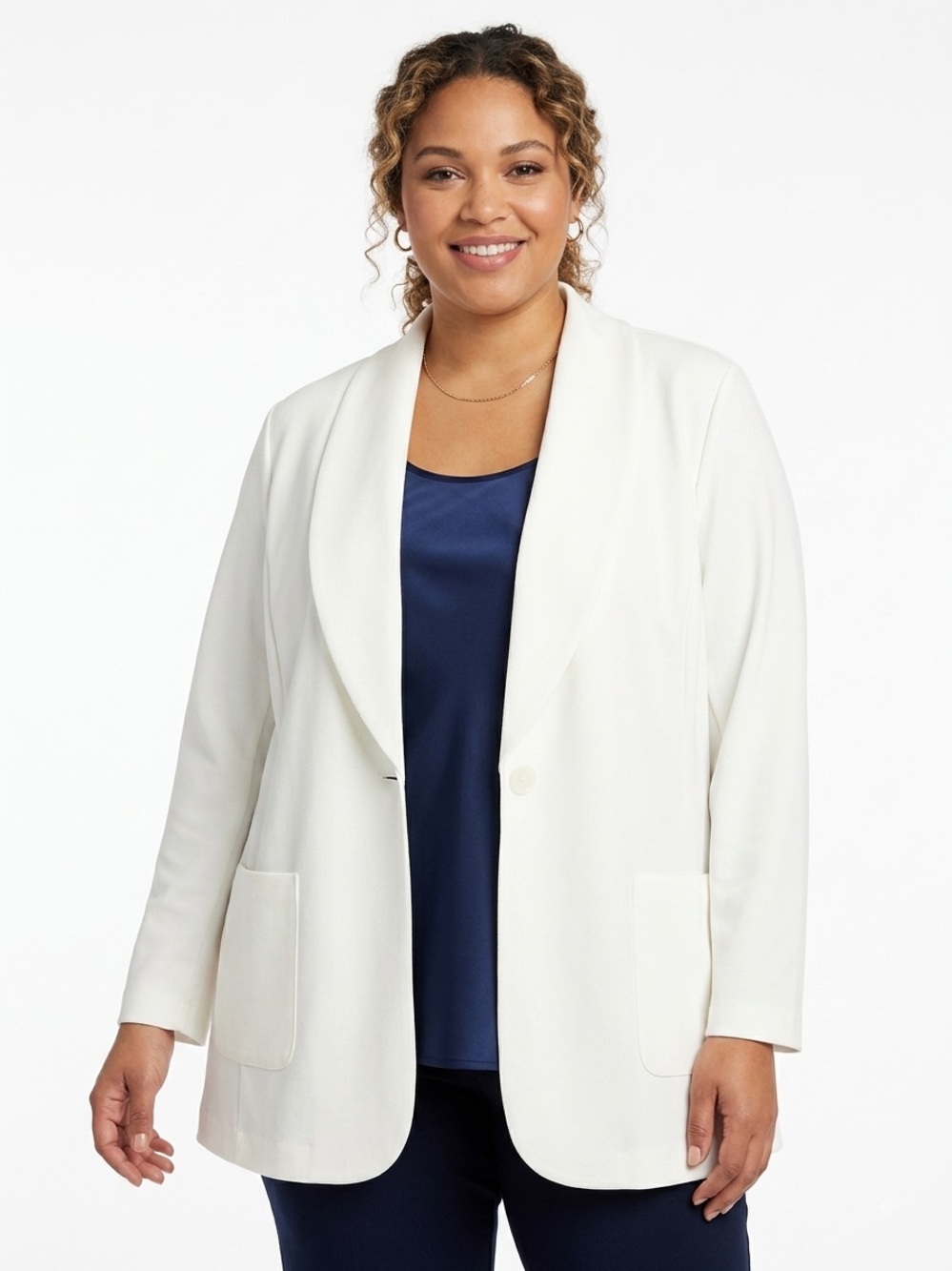 Susan Graver Cream Shawl-Collar Single-Button Blazer